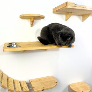 Arbre à chat mural suspendu, Le Cascadeur de 3/4 avec chat